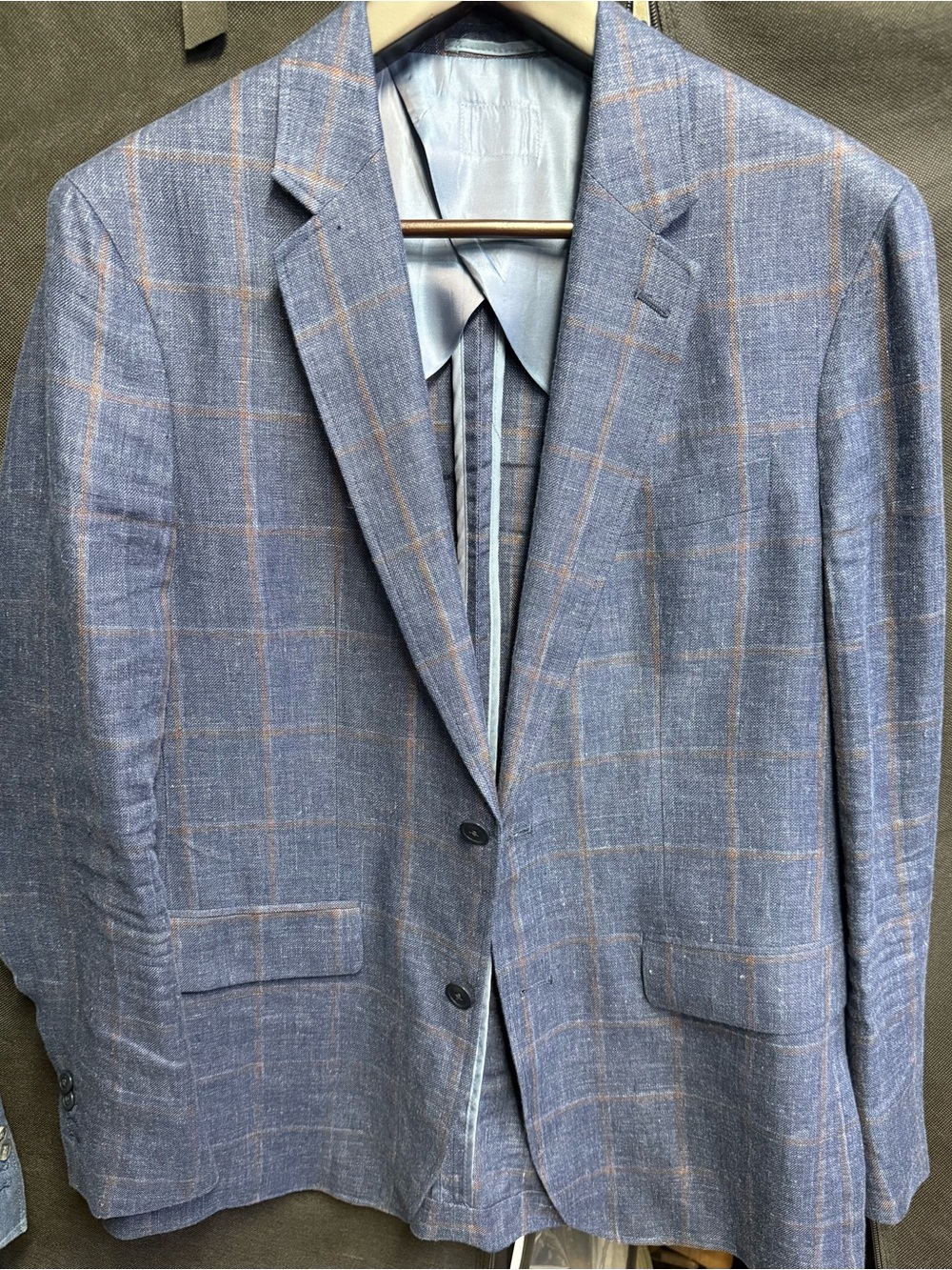 UNTUCKit Blue Windowpane Blazer with Tan Check